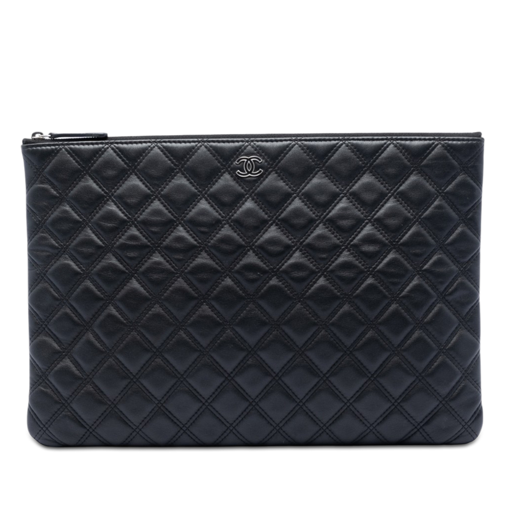 Pre-Loved Chanel Large Quilted Lambskin Double Stitch O Case Clutch - Picture 1 of 5